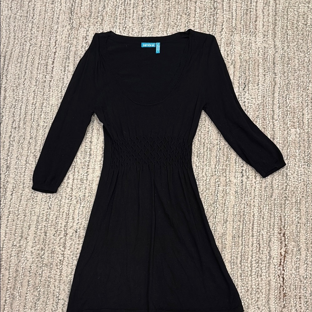 Black Women's Scoop Neck Smocked Waist Sweater Dress Brand - Survival